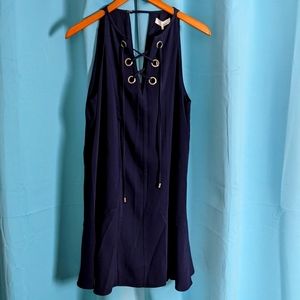 Parker Sz M Lace Up Navy Grommet Flounce Hem Sleveless Shift Dress NWT $298